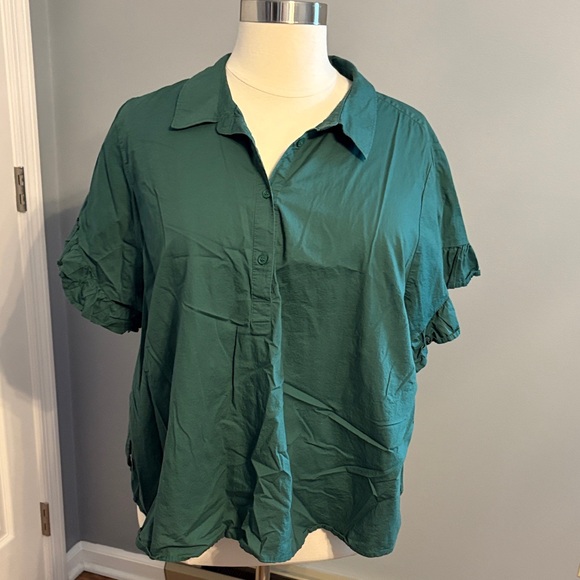 Lane Bryant Tops - Lane Bryant Emerald Green Short-Sleeve Button Front Blouse